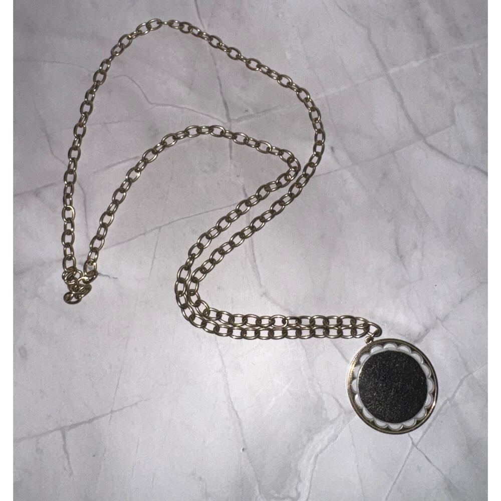 Vintage Gold Tone Coro Round Medallion Pendant Necklace